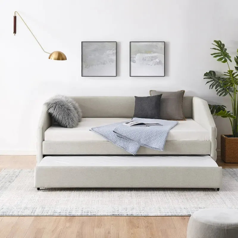 Twin Size Daybed with Two Drawers Upholstered Tufted Sofa Bed