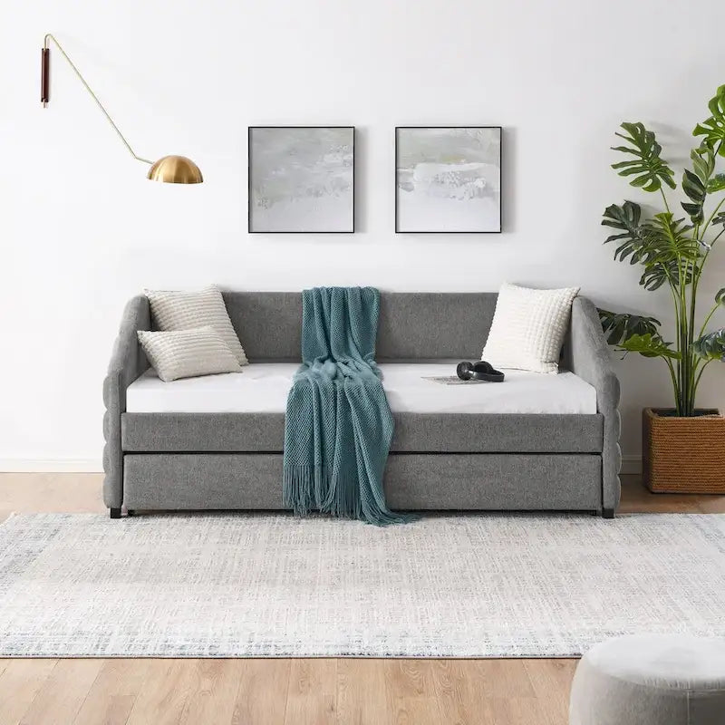 Twin Size Daybed with Two Drawers Upholstered Tufted Sofa Bed