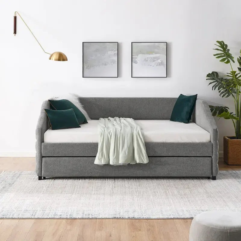 Twin Size Daybed with Two Drawers Upholstered Tufted Sofa Bed