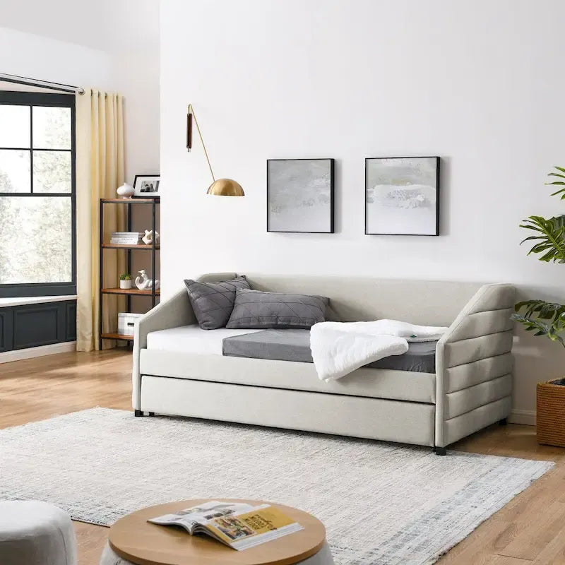 Twin Size Daybed with Two Drawers Upholstered Tufted Sofa Bed