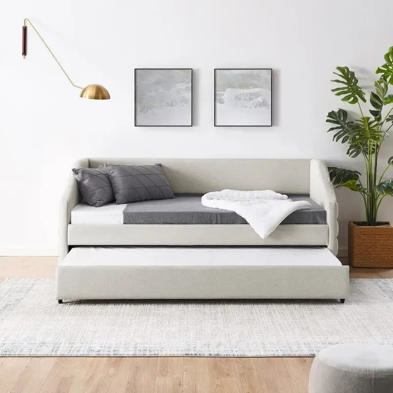 Twin Size Daybed with Two Drawers Upholstered Tufted Sofa Bed