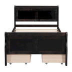 Twin Size Wood Platform Bed with 4 Drawers and Streamlined Headboard