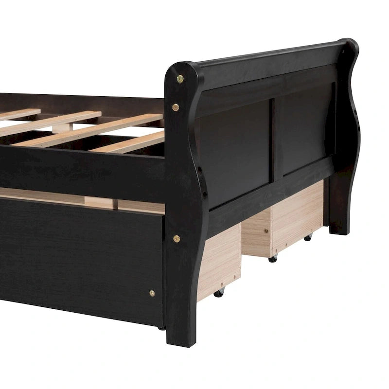 Twin Size Wood Platform Bed with 4 Drawers and Streamlined Headboard