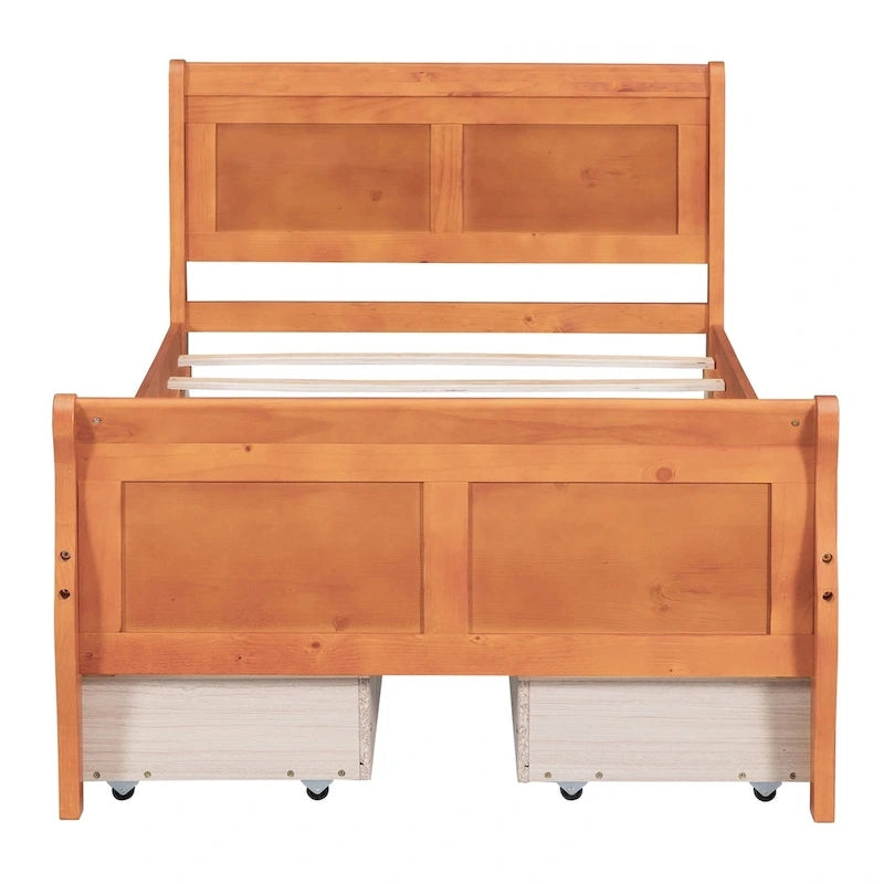 Twin Size Wood Platform Bed with 4 Drawers and Streamlined Headboard