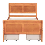 Twin Size Wood Platform Bed with 4 Drawers and Streamlined Headboard