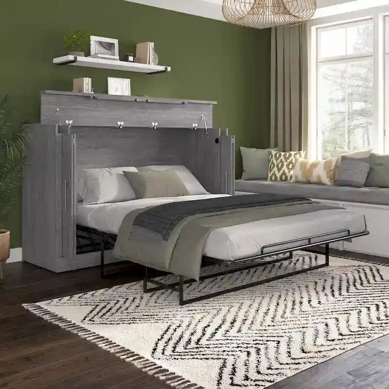 Nebula 75W Queen Cabinet Bed with Mattress for Guest Room by Bestar