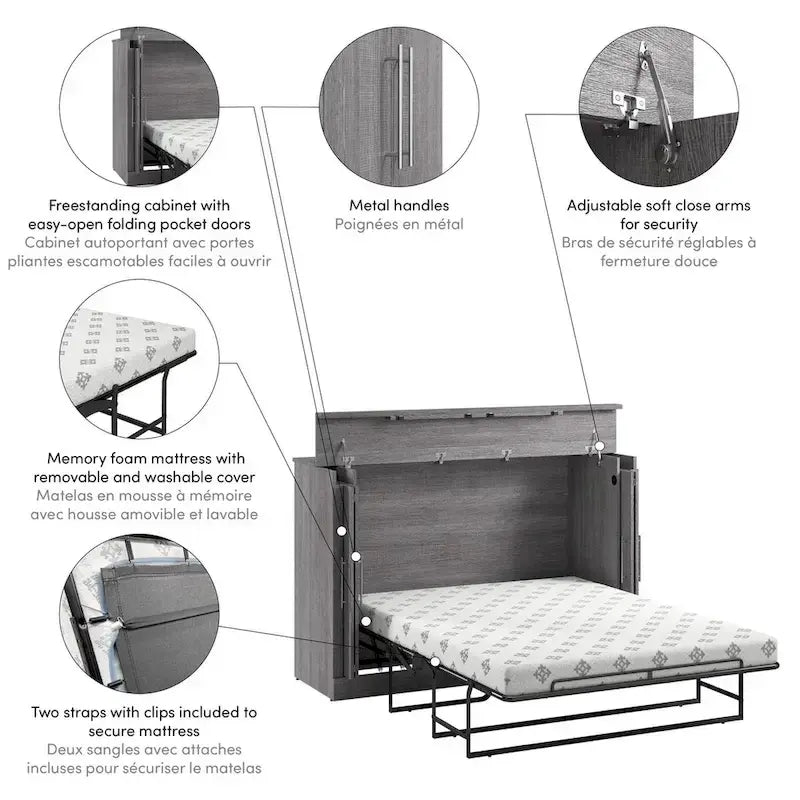 Nebula 75W Queen Cabinet Bed with Mattress for Guest Room by Bestar