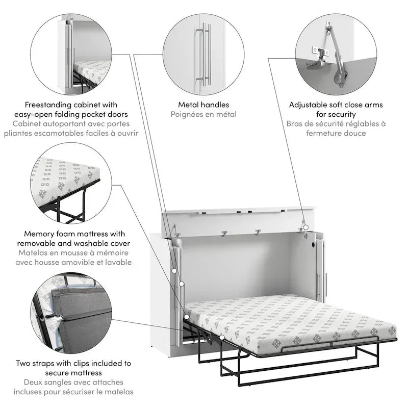Nebula 75W Queen Cabinet Bed with Mattress for Guest Room by Bestar