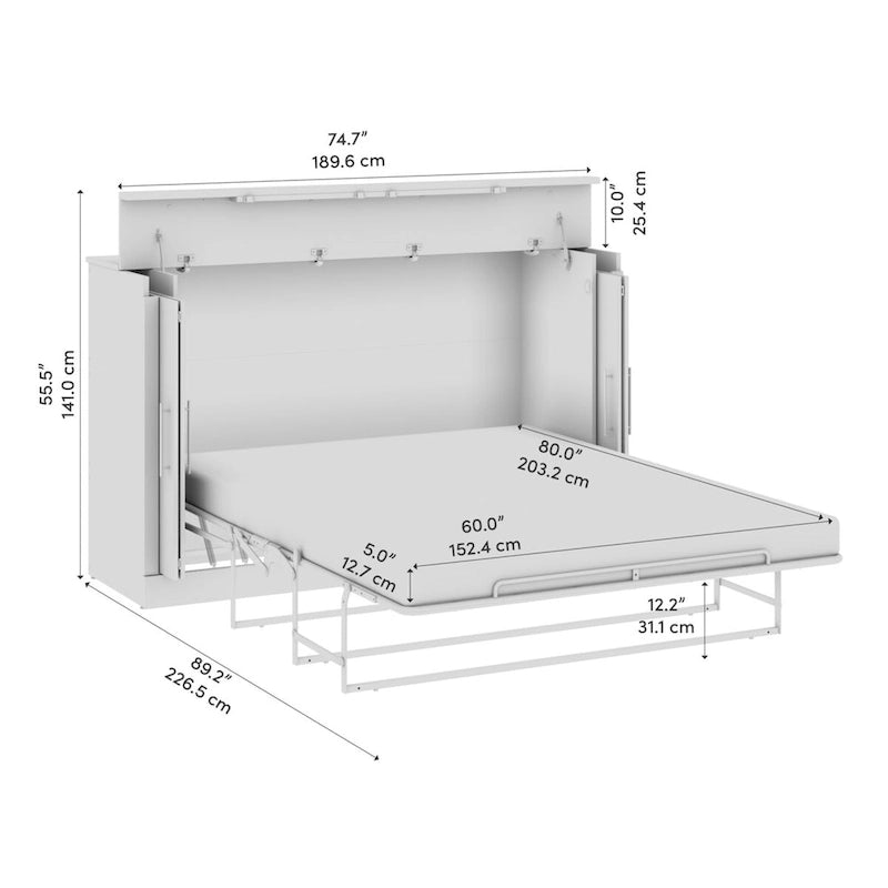 Nebula 75W Queen Cabinet Bed with Mattress for Guest Room by Bestar