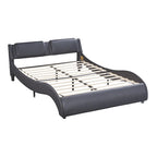 Full Size Upholstered Faux Leather Platform Bed with LED Light Bed Frame with Slatted
