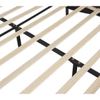 Full Size Upholstered Faux Leather Platform Bed with LED Light Bed Frame with Slatted