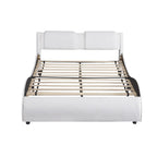 Full Size Upholstered Faux Leather Platform Bed with LED Light Bed Frame with Slatted