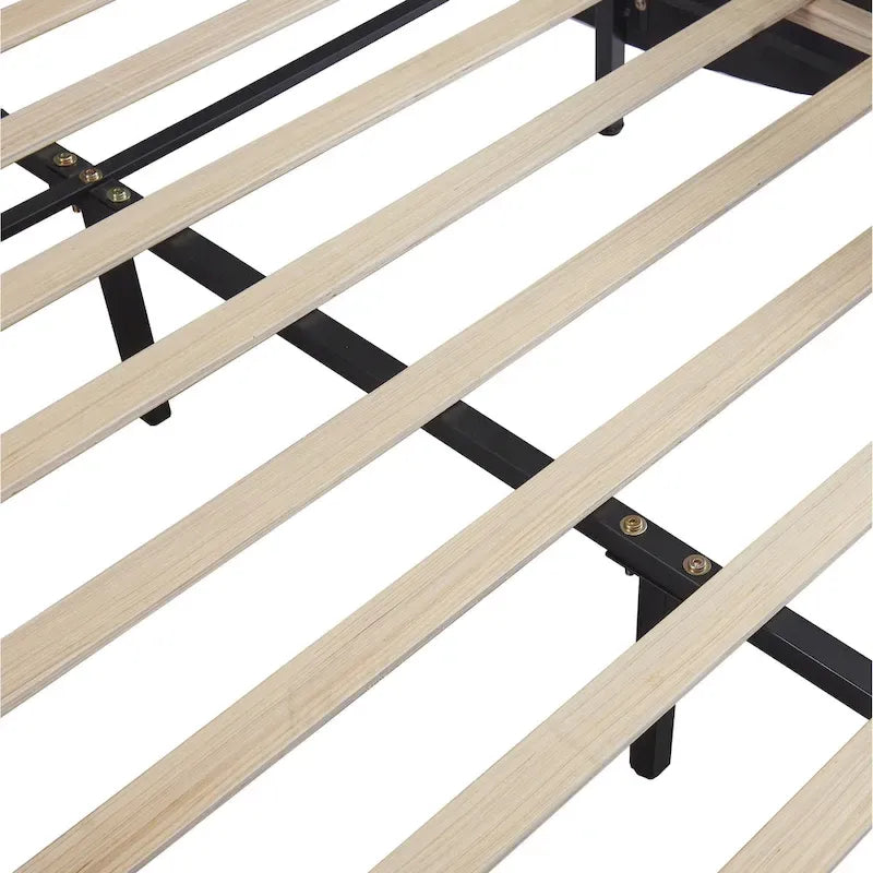 Full Size Upholstered Faux Leather Platform Bed with LED Light Bed Frame with Slatted