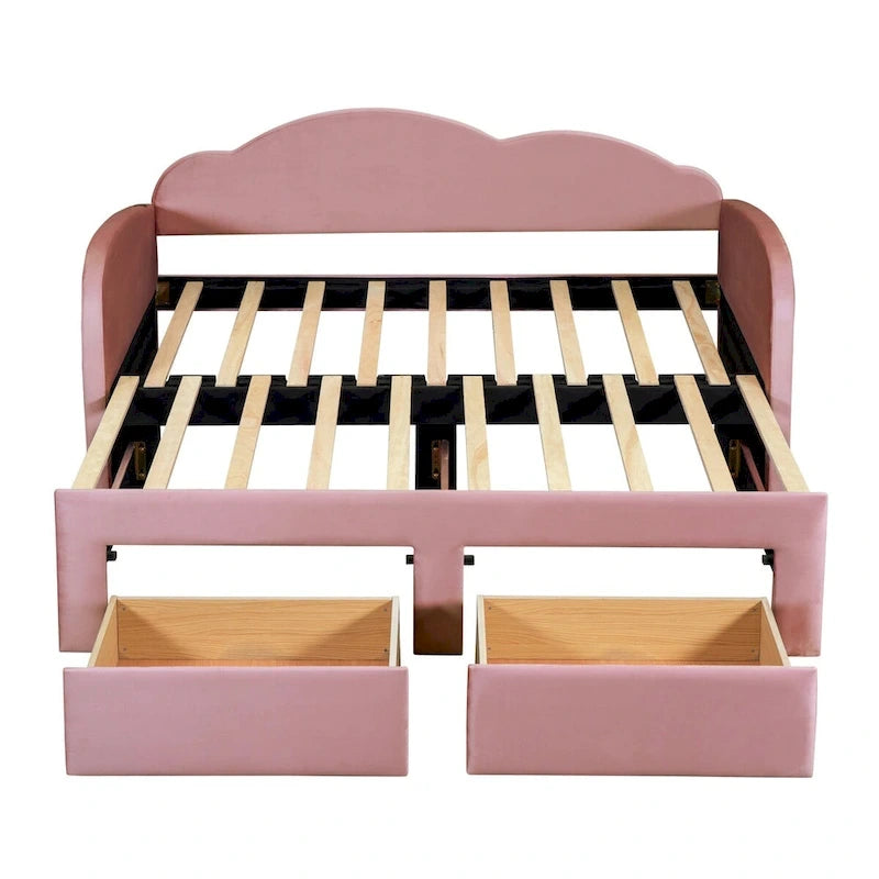 Twin Size Upholstered daybed with Trundle & 2 Drawers