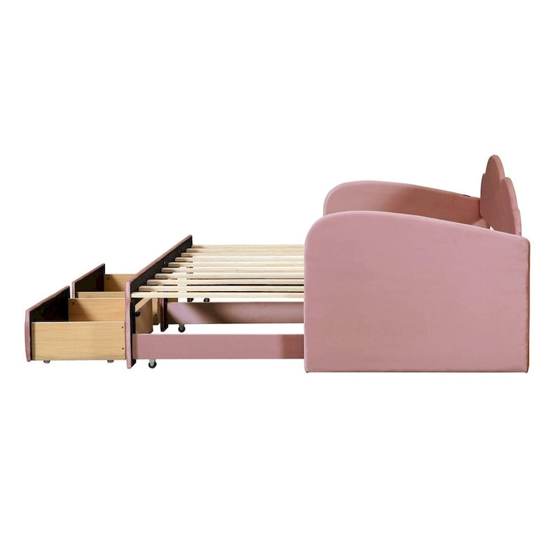 Twin Size Upholstered daybed with Trundle & 2 Drawers