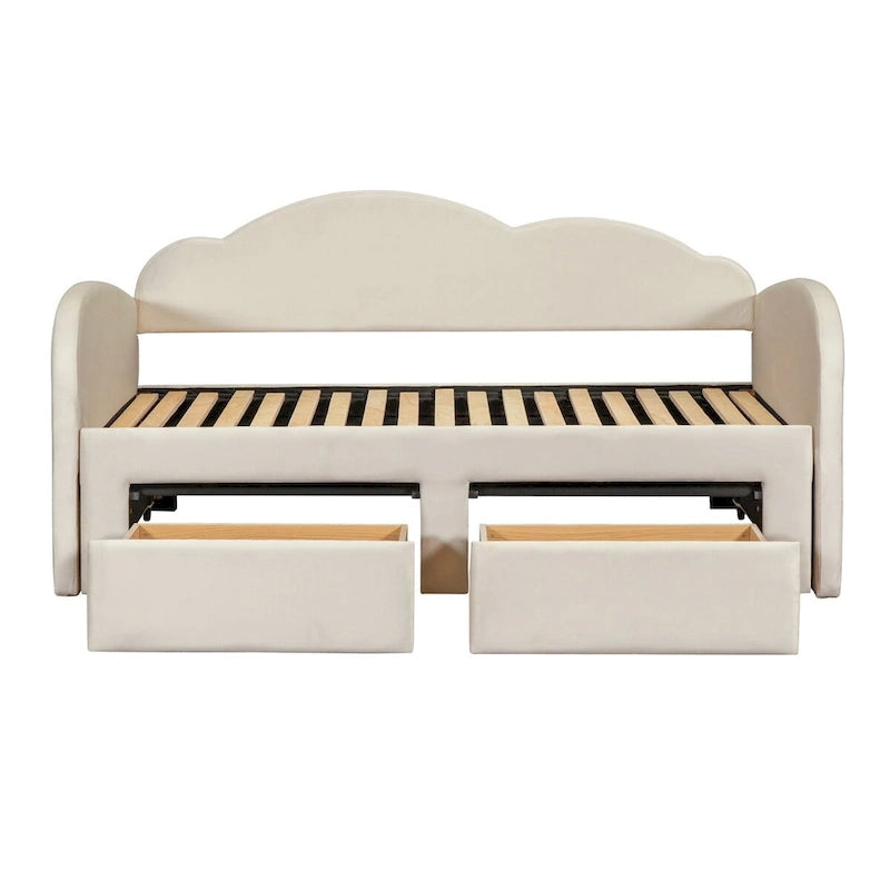 Twin Size Upholstered daybed with Trundle & 2 Drawers
