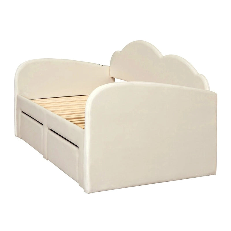 Twin Size Upholstered daybed with Trundle & 2 Drawers
