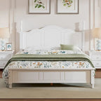 Queen Size Retro Style Wood Platform Bed Frame with Headboard and Wooden Slat Support