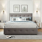 CUSchoice Queen Size Linen Fabric Platform Bed with 2 Drawers and Twin XL Trundle