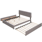 CUSchoice Queen Size Linen Fabric Platform Bed with 2 Drawers and Twin XL Trundle