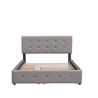 CUSchoice Queen Size Linen Fabric Platform Bed with 2 Drawers and Twin XL Trundle