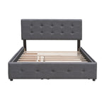 CUSchoice Queen Size Linen Fabric Platform Bed with 2 Drawers and Twin XL Trundle