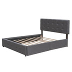 CUSchoice Queen Size Linen Fabric Platform Bed with 2 Drawers and Twin XL Trundle