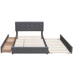 CUSchoice Queen Size Linen Fabric Platform Bed with 2 Drawers and Twin XL Trundle