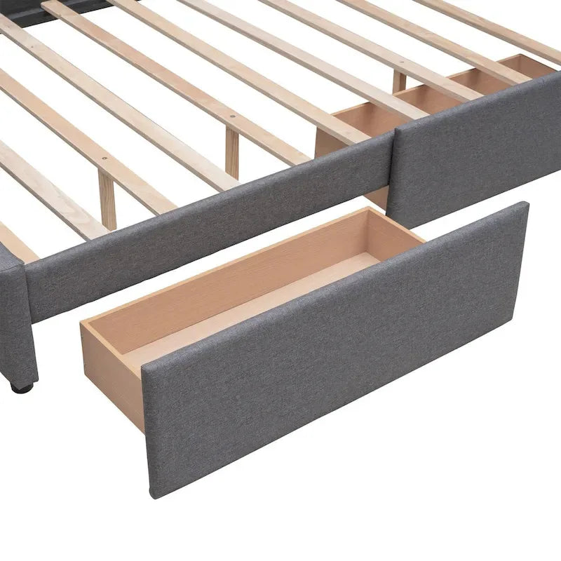 CUSchoice Queen Size Linen Fabric Platform Bed with 2 Drawers and Twin XL Trundle
