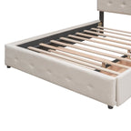 CUSchoice Queen Size Linen Fabric Platform Bed with 2 Drawers and Twin XL Trundle