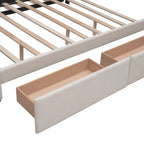CUSchoice Queen Size Linen Fabric Platform Bed with 2 Drawers and Twin XL Trundle