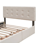CUSchoice Queen Size Linen Fabric Platform Bed with 2 Drawers and Twin XL Trundle