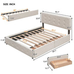 CUSchoice Queen Size Linen Fabric Platform Bed with 2 Drawers and Twin XL Trundle
