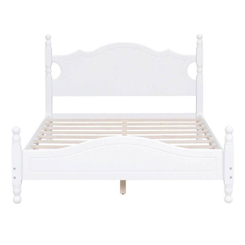 Full Size Retro Style Wood Platform Bed Frame with Headboard and Wooden Slat Support