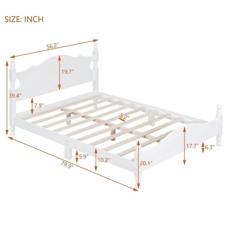 Full Size Retro Style Wood Platform Bed Frame with Headboard and Wooden Slat Support