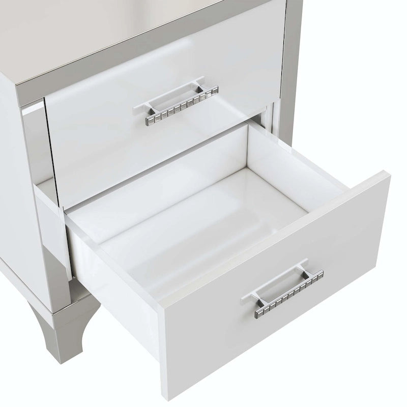 Elegant High Gloss Mirrored Nightstand with Metal Handle