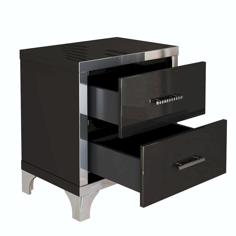 Elegant High Gloss Mirrored Nightstand with Metal Handle