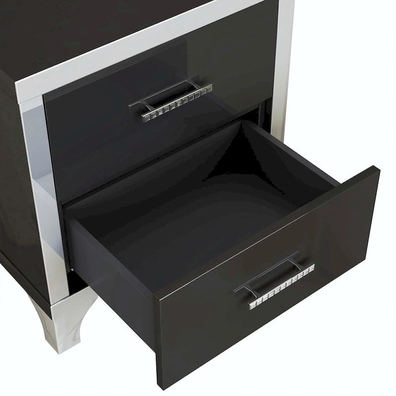 Elegant High Gloss Mirrored Nightstand with Metal Handle