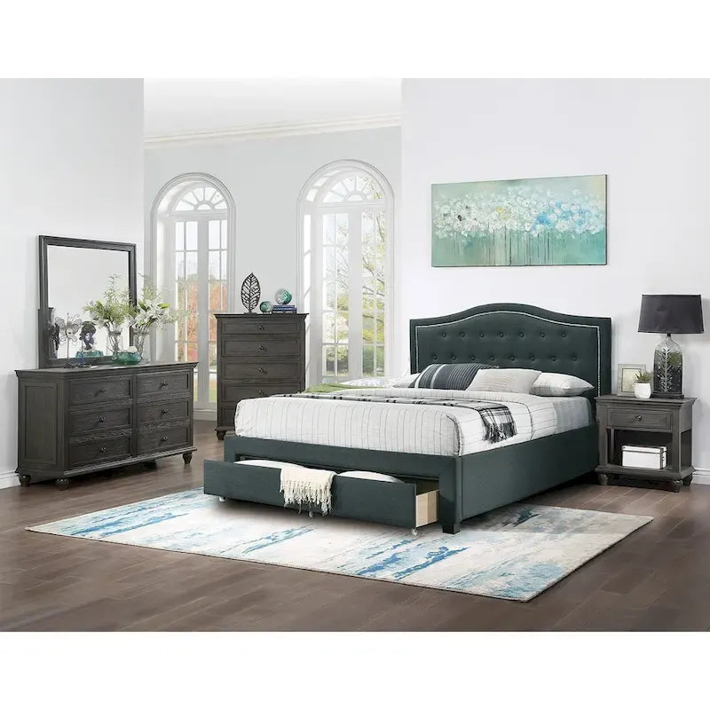 Fully Upholstered Eastern King Bed with 1 Underbed Drawer