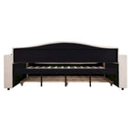 Full Size Upholstered Daybed with Storage Armrests and Trundle