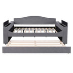 Full Size Upholstered Daybed with Storage Armrests and Trundle