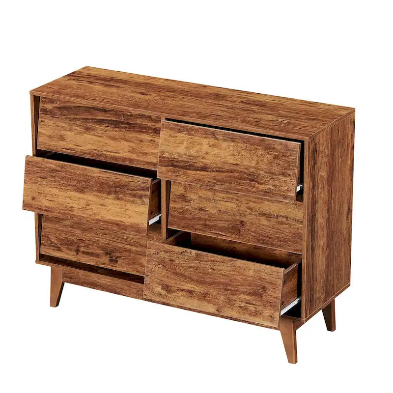 Mid-Century Modern 6-Draw Dresser with Bevel Design