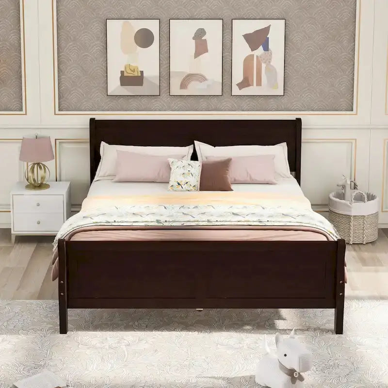 Oaks Aura Wood Platform Bed Twin Bed Frame Mattress Foundation Sleigh Bed with Headboard/Footboard/Wood Slat Support