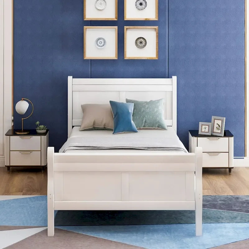 Oaks Aura Wood Platform Bed Twin Bed Frame Mattress Foundation Sleigh Bed with Headboard/Footboard/Wood Slat Support