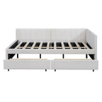 Full Size Upholstered Daybed with 2 Storage Drawers Sofa Bed Frame No Box Spring Needed, Linen Fabric (Beige)