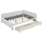 Full Size Upholstered Daybed with 2 Storage Drawers Sofa Bed Frame No Box Spring Needed, Linen Fabric (Beige)
