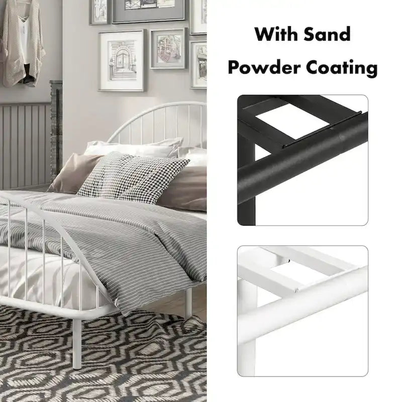 Furniture of America Duke Curved Metal Powder Coated Bed Frame, No Box Spring Needed