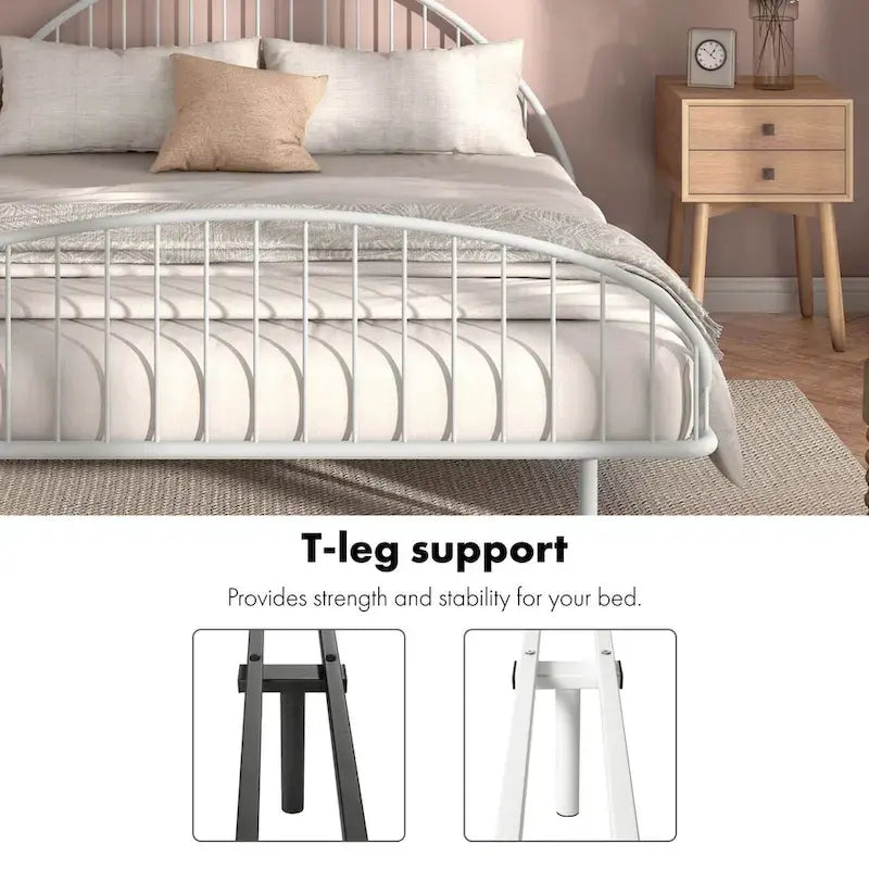 Furniture of America Duke Curved Metal Powder Coated Bed Frame, No Box Spring Needed