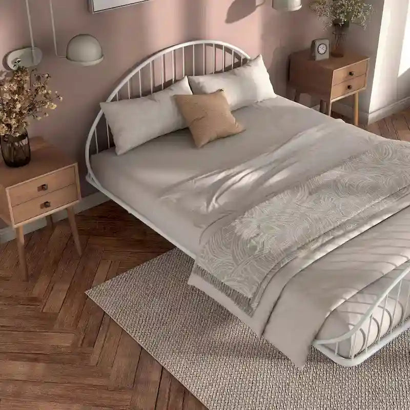 Furniture of America Duke Curved Metal Powder Coated Bed Frame, No Box Spring Needed