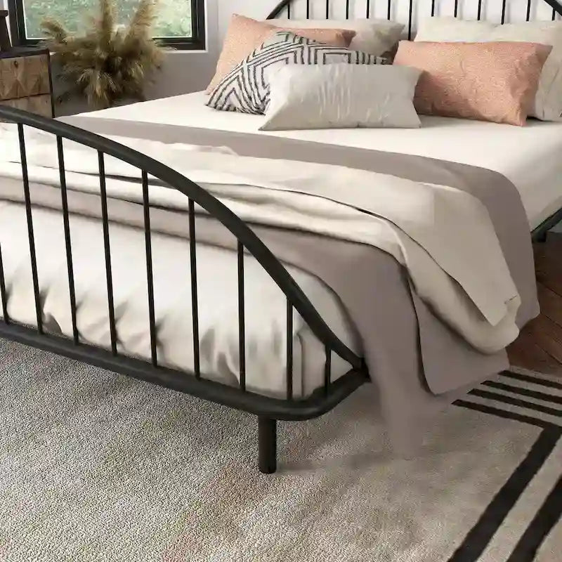 Furniture of America Duke Curved Metal Powder Coated Bed Frame, No Box Spring Needed